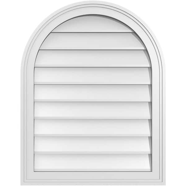 Ekena Millwork 22 in. x 28 in. Round Top White PVC Paintable Gable Louver Vent Non-Functional