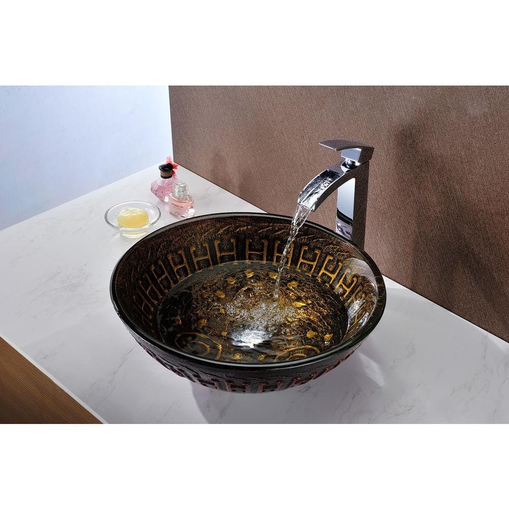 Lustrous Brown Glass Round Above-Counter Bathroom Sink