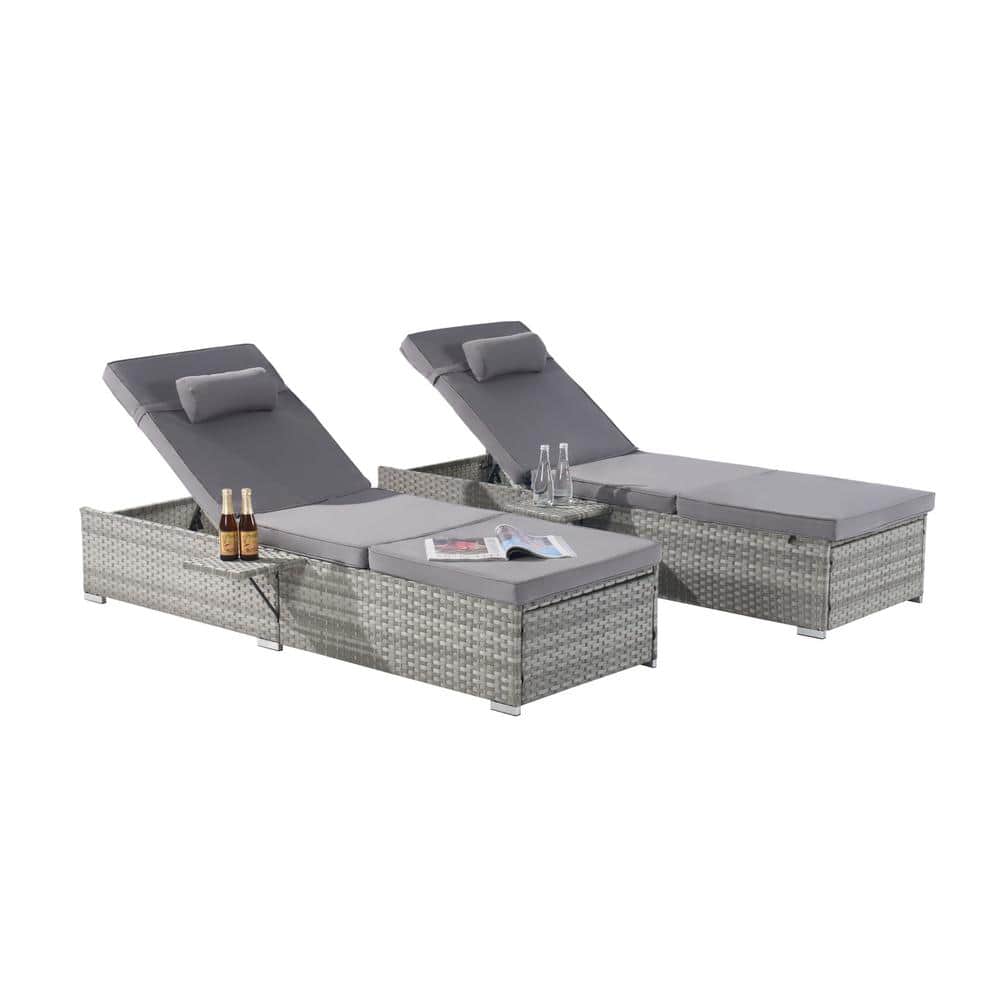Gray PE Wicker Outdoor Chaise Lounge Set with Gray Cushions Steel Frame PE Rattan Furniture Deck Chair Gray Rattan price history on PriceWatchPro