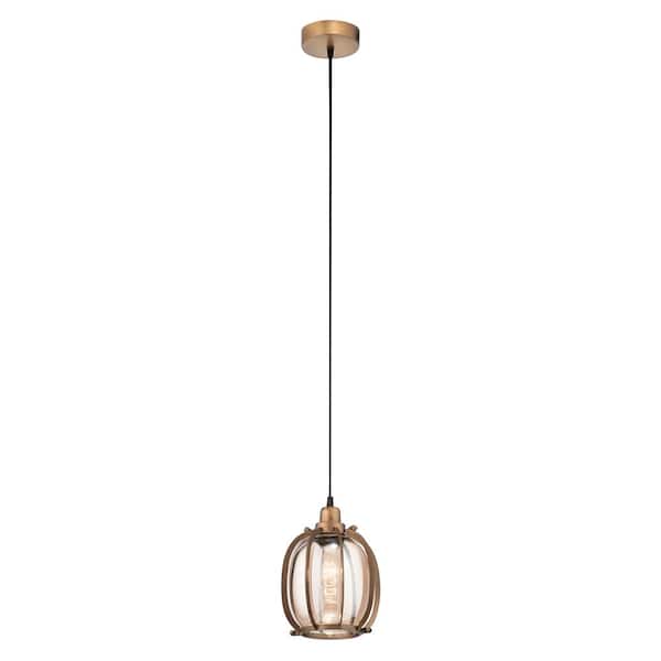 River of Goods Darcy 7.5-in. 1-Light Brushed Brass Oval Shaded Pendant Light with Clear Glass Shade