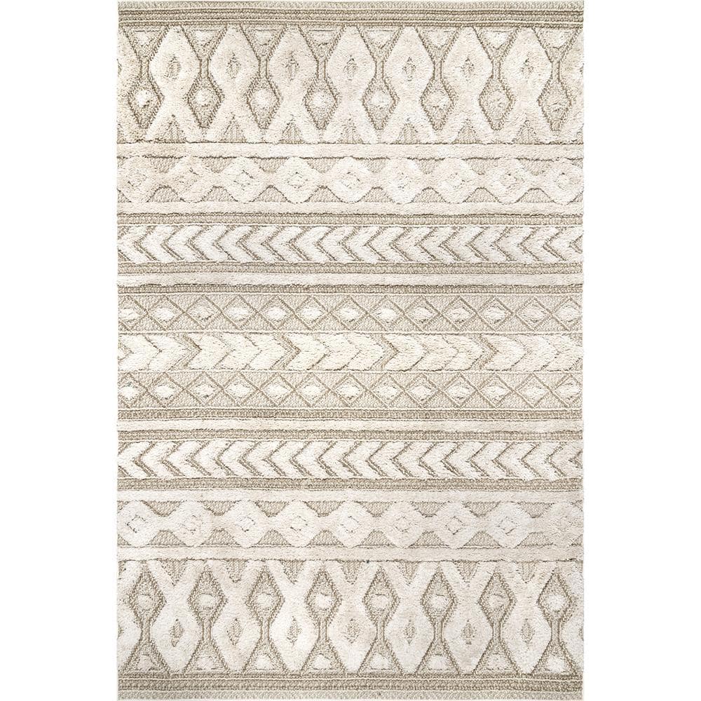 Beige 4' x 6' Rectangular Shag Synthetic Area Rug