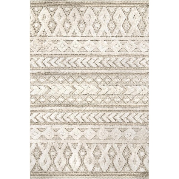 nuLOOM Rebecca Beige 7 ft. x 9 ft. High Low Textured Shaggy Indoor Area Rug