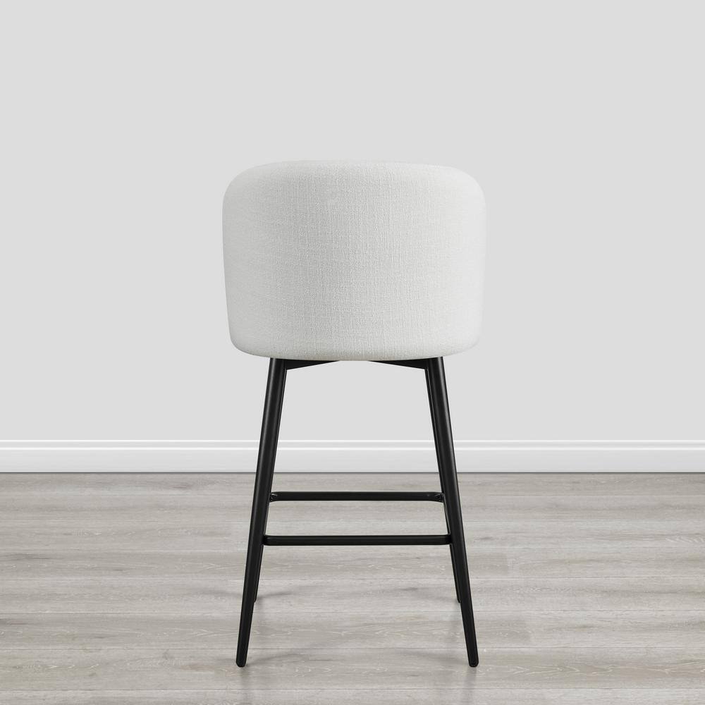 White Upholstered Swivel Counter Stools with Iron Legs, Set of 2