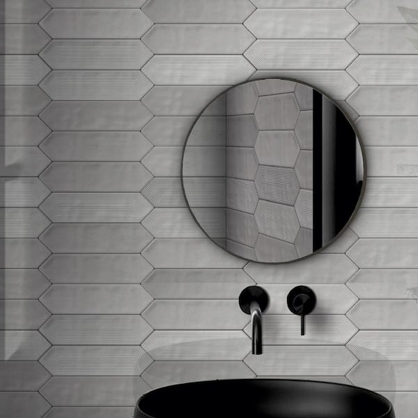 Ceramic Picket Hexagon Subway 3"x 12"x 10mm Wall Tile Sample - Smokey (1 Tile PC/Each)