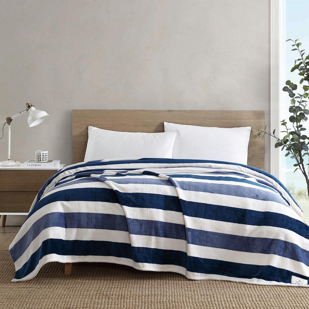 Nautica Awning Stripe Navy Blue Microfiber Twin Blanket