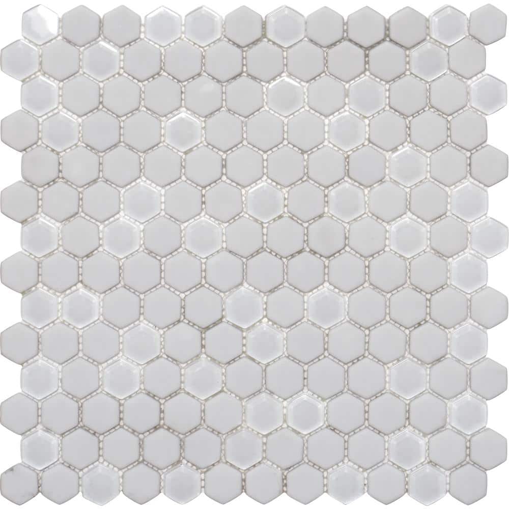 White Recycled Glass Hexagon Mosaic Tile Sheet
