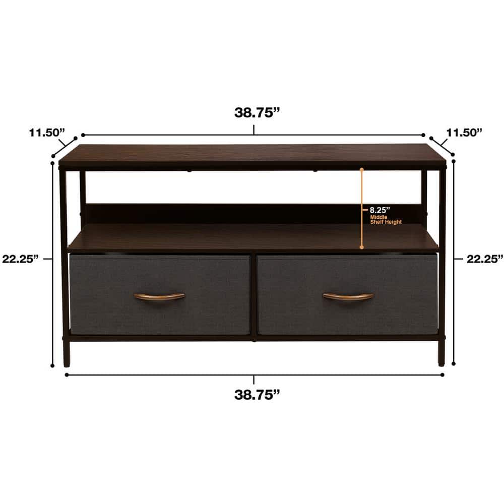 Sorbus 38.75'' Brown TV Stand with Foldable Fabric Drawers