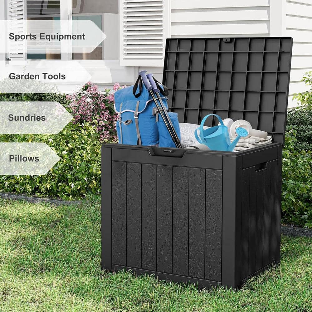 Phantom Gray Lockable Resin Deck Box with Faux Wood Design