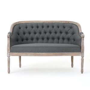 Faye 49.5 in. Dark Grey Polyester 2-Seater Antique Loveseat with Wood Frame
