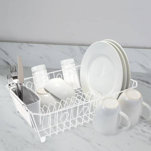 White Dish Rack with Cutlery Basket