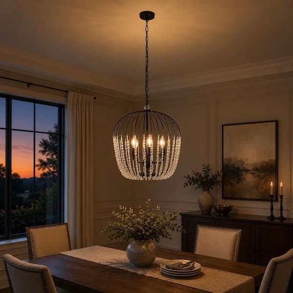 Emeritpro 6-Light Modern Black Branch Chandelier with E12 Sockets