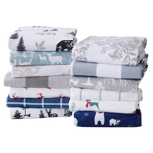 4-Piece Blue Printed 100% Turkish Cotton California King Premium Flannel Sheet Set