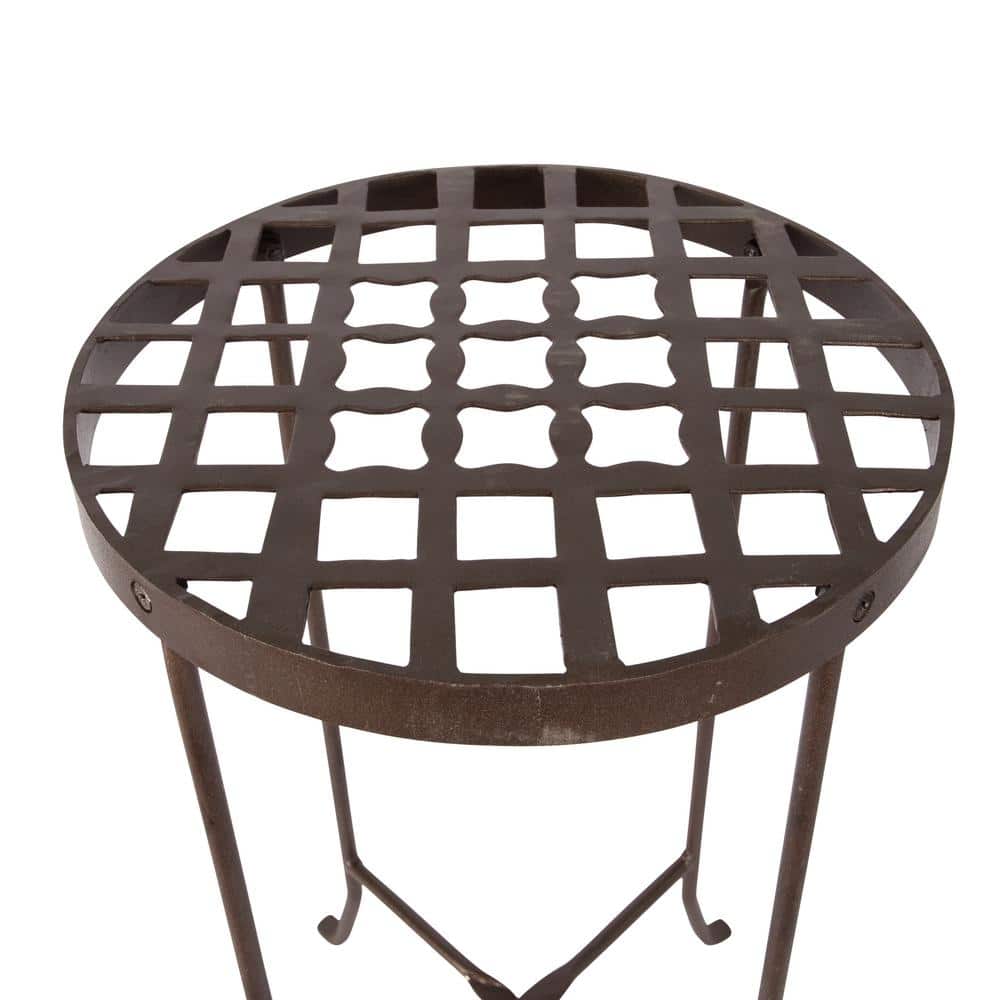 Bronze Wrought Iron Round Plant Stand, 24.75" High