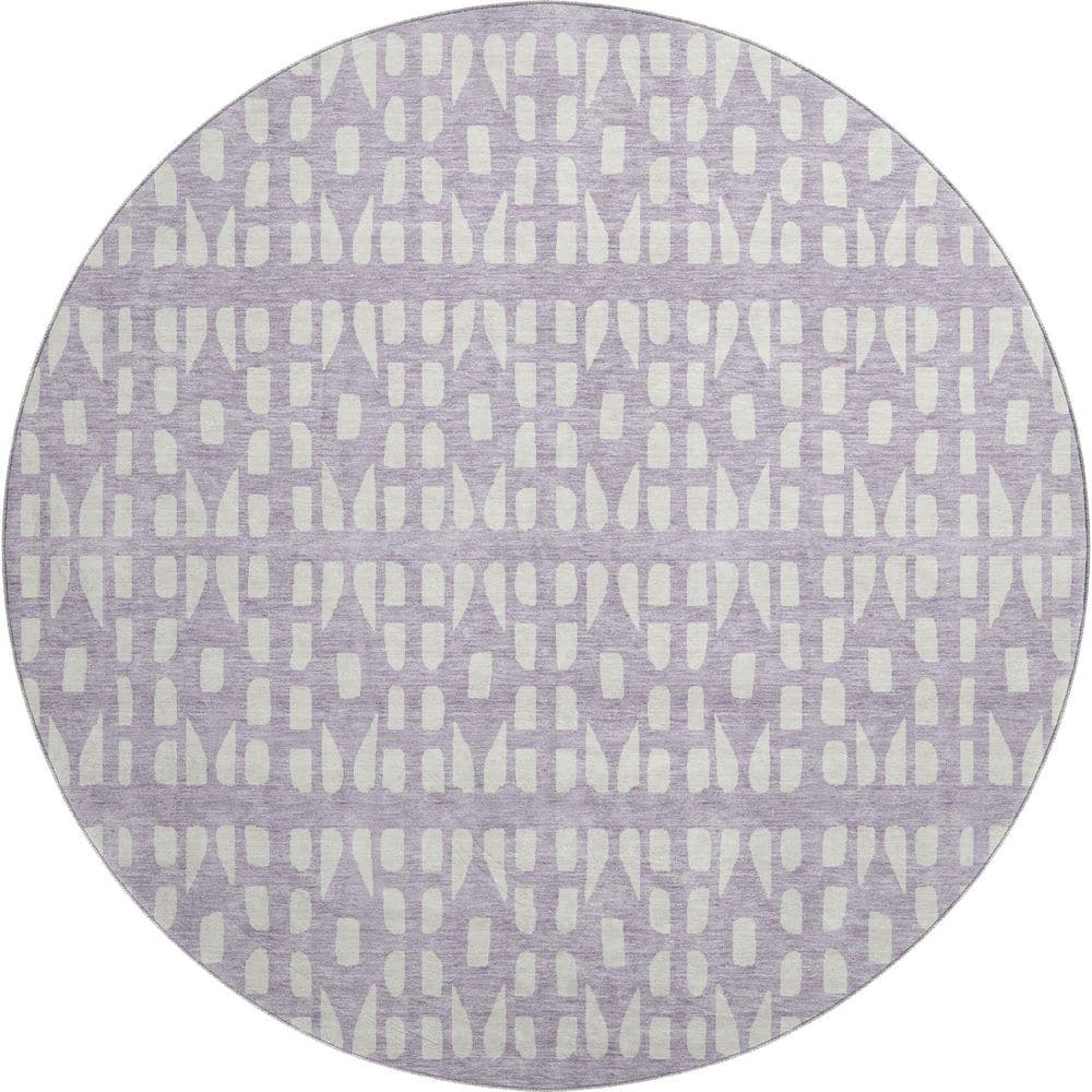 Mayfield Premium Machine Washable Abstract AMF963 Lavender 8 ft. x 8 ft. Round Rug price history on PriceWatchPro