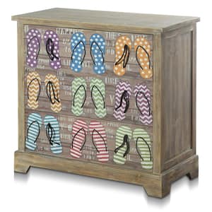 3-Drawer Gray Driftwood, Painted Flipflop Print Chest 33 in. x 34 in.
