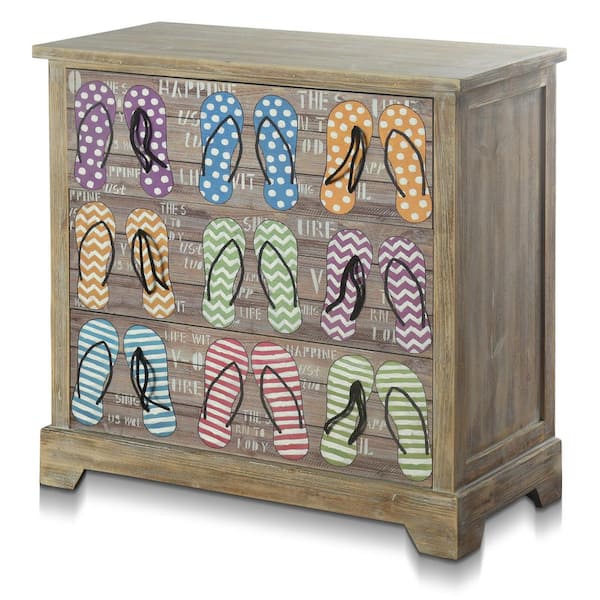StyleCraft 3-Drawer Gray Driftwood, Painted Flipflop Print Chest 33 in. x 34 in.