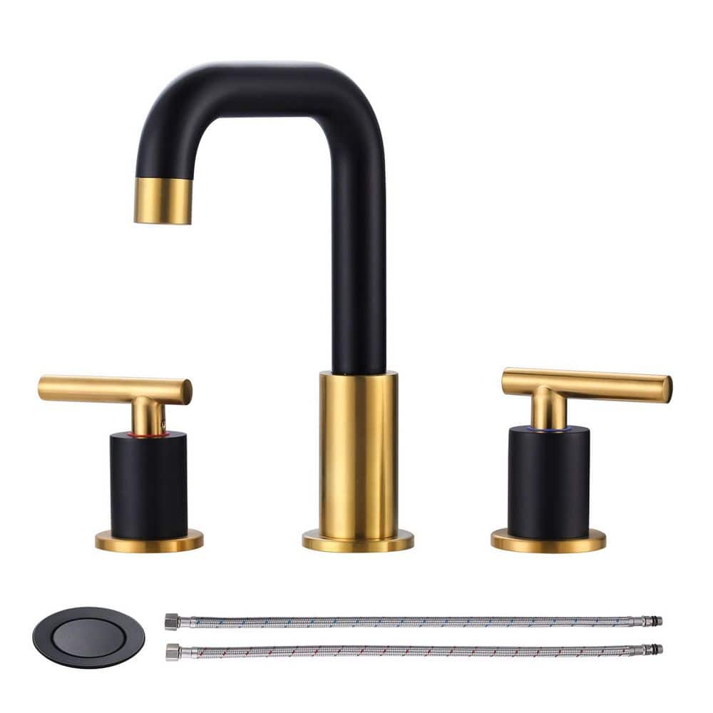 8 in. Widespread Double Handle Bathroom Faucet in Black and Gold Included Pop-Up Drain and Aerator price history on PriceWatchPro