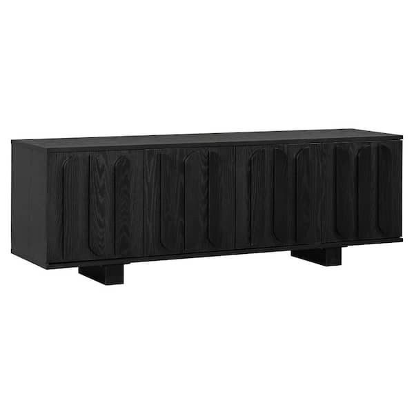 63'' Accent Storage Cabinet,Sideboard Buffet,TV Stand for TVs up to 75" with Adjustable Shelves&3 Cable Holes in Brown