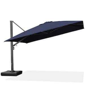 12 ft. Square Large Outdoor Aluminum Cantilever 360° Rotation Patio Umbrella with Base, Navy Blue