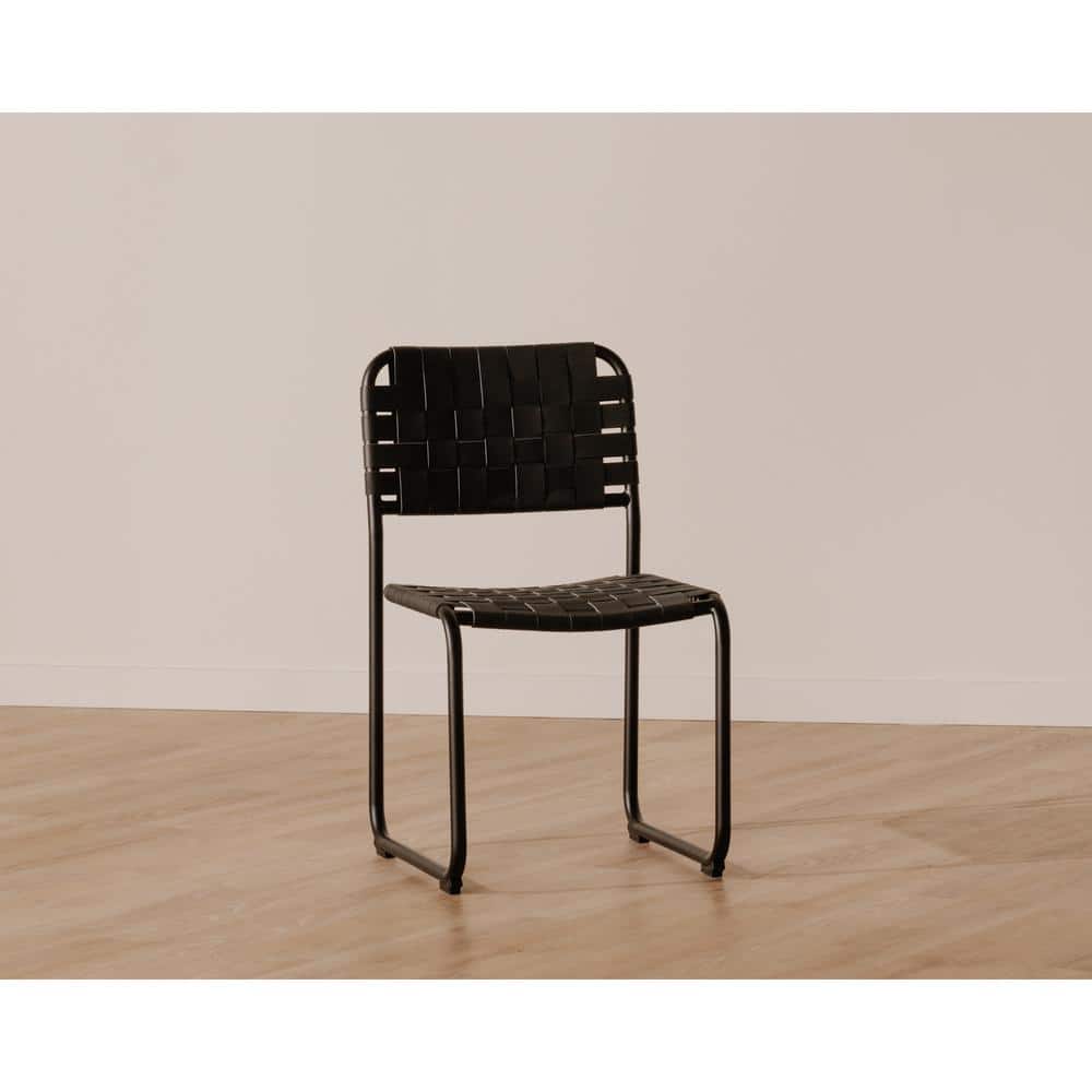 Bailee Black Genuine Leather and Iron Side Chair Set