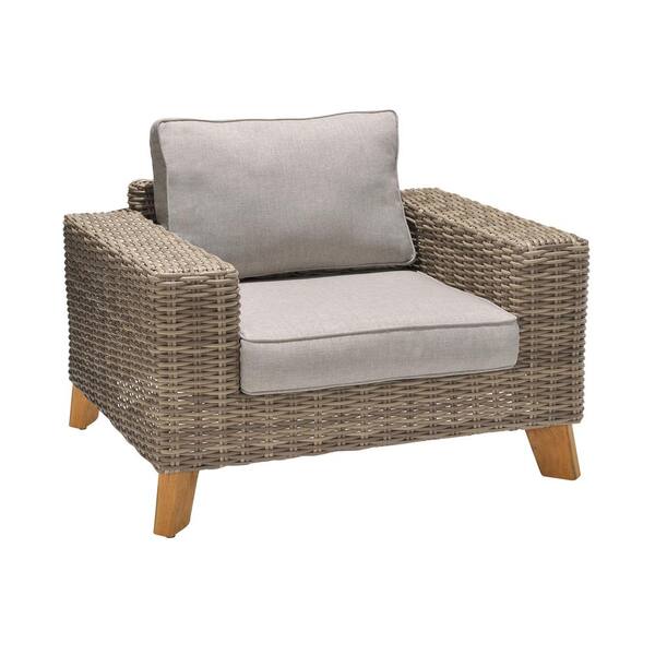 Armen Living Bahamas Wicker Teak And Wood Outdoor Lounge Chushioned Chair With Olefin Beige Cushion Lcbachbr - Is Teak Or Wicker Better For Outdoor Furniture