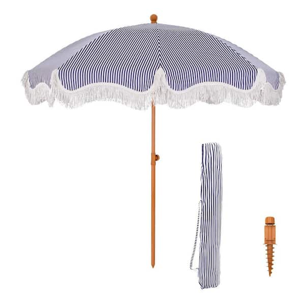 7 foot striped patio umbrella 7 ft. Steel Manual Lift Patio Umbrella in Strip White and Blue L0CP2DSLZV