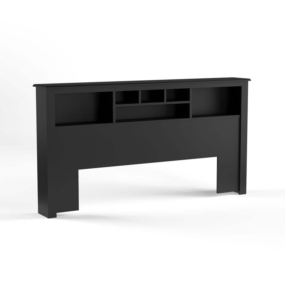 King Black Wood Bookcase Headboard with Storage