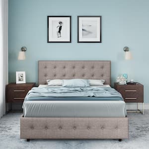 DHP Sherry Upholstered Bed w/Storage, Grey Linen Queen