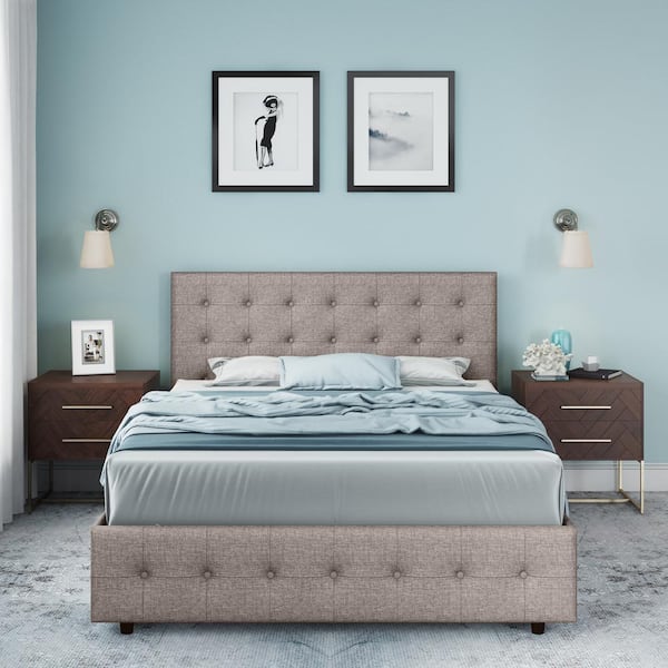 DHP DHP Sherry Upholstered Bed w/Storage, Grey Linen Queen