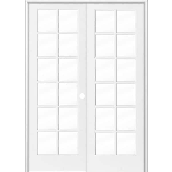 Krosswood Doors 64 in. x 96 in. Craftsman Shaker 12-Lite Left Handed MDF Solid Core Double Prehung French Door