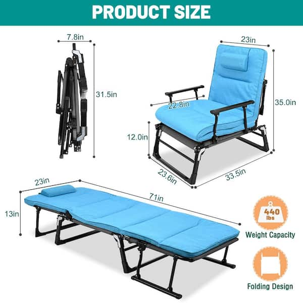 Slsy Folding Chair for Bedroom and Living Room, 3 in 1 Folding Lounge Chair  with Removable Cushion for Indoor Outdoor, Folding Cots Sleeping Cots for