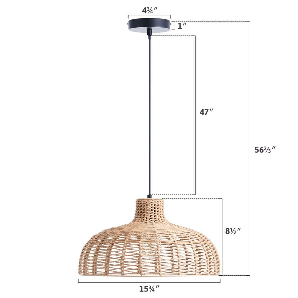 Matte Black Handwoven Hemp Rope Dome Pendant Light