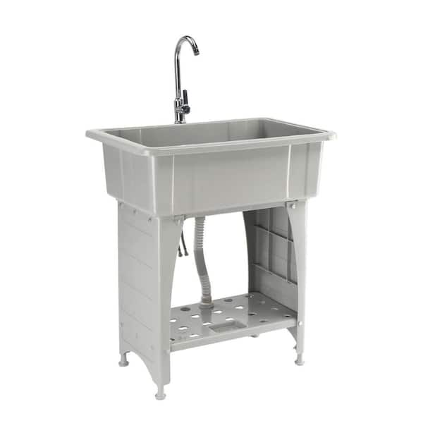 32.3 in. D x 22.4 in. W Freestanding Laundry/Utility Sink in Gray with Faucet