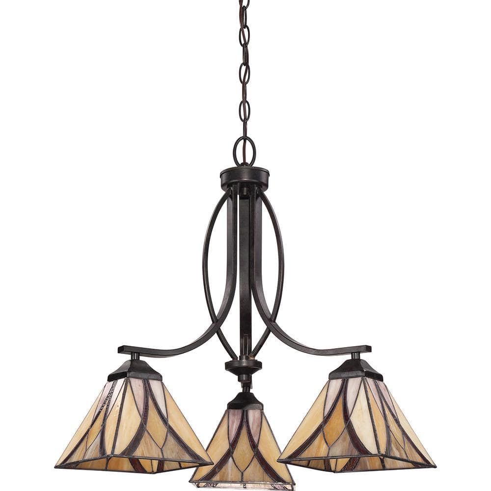 Asheville Valiant Bronze 3-Light Tiffany Glass Chandelier