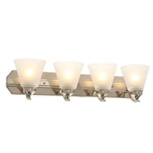 30 in. Tavish 4 Light Brushed Nickel Classic Bathroom Vanity Light with Frosted Shades
