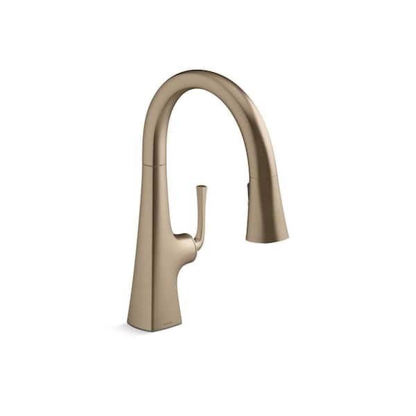 KOHLER Graze Single Handle Pull-Down Kitchen Sink Faucet with 3-Function Sprayhead in Vibrant Brushed Bronze