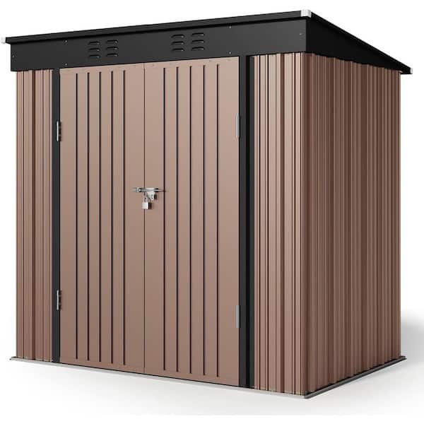 6 ft. W x 4 ft. D (25.3 sq. ft.) Outdoor Metal Storage Shed with Double Lockable Doors, Brown