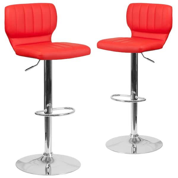 Carnegy Avenue 33.5 in. Red Vinyl Bar stool (Set of 2)