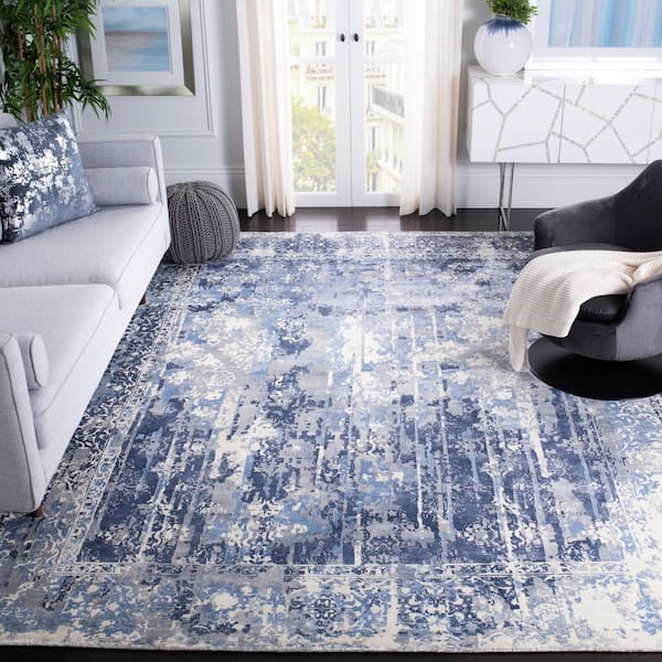 Mirage 8 ft. x 10 ft. Ivory/Blue Border Abstract Distressed Area Rug