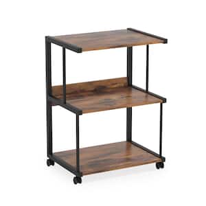Patrick Rustic Brown Mobile Printer Stand with 3-Tier Storage Shelf