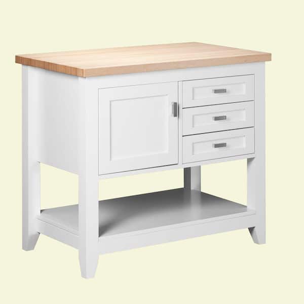 Strasser Woodenworks Tuscany 42 in. Kitchen Island in Satin White with Maple Top-DISCONTINUED