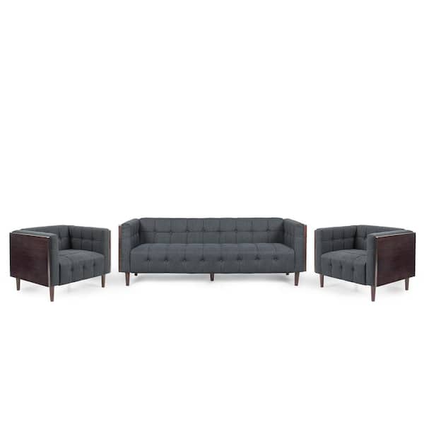 Noble House Penman 3-Piece Charcoal and Brown Living Room Set