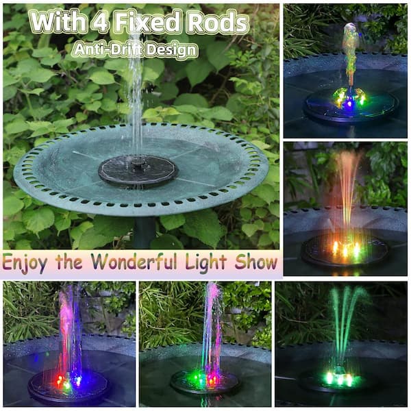 7V/3W Best Solar Fountain IP68 Waterproof Pools Fountains Colorful