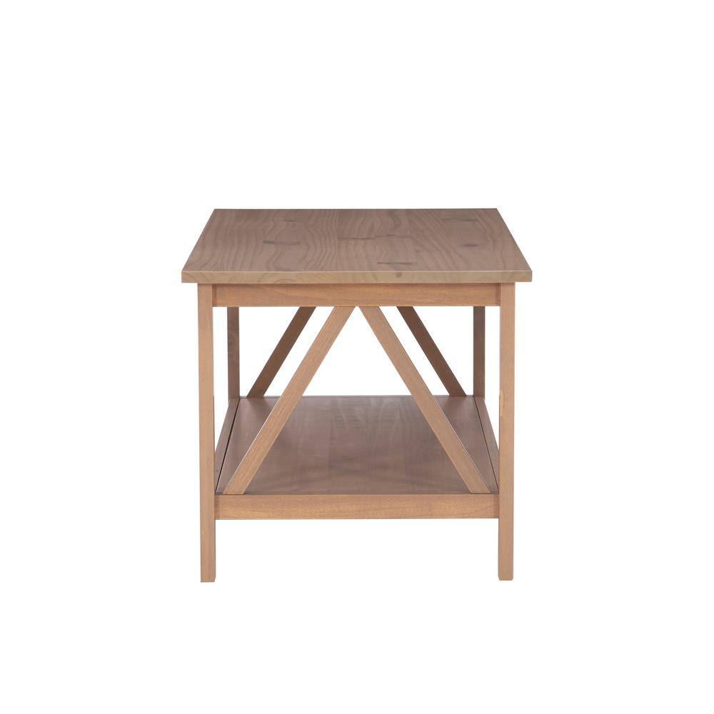 Rustic Driftwood Pine Wood Coffee Table with Storage Shelf