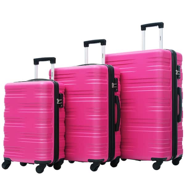 Merax Pink Lightweight 3-Piece Expandable ABS Hardshell Spinner Luggage Set with 3-Step Telescoping Handle and TSA Lock