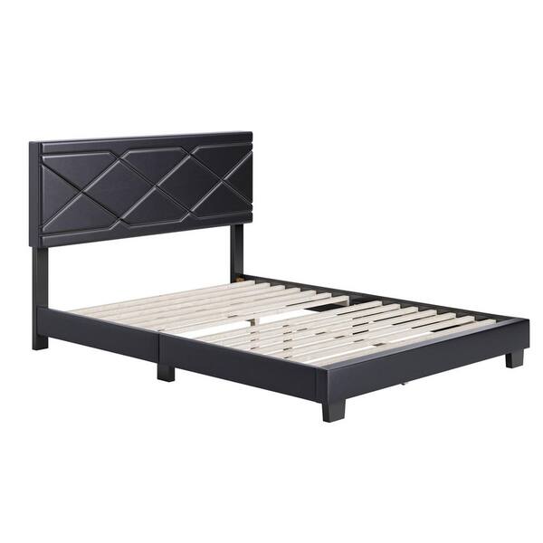 Faux Leather King Platform Bed Frame, Queen Eastern King Bed Frame For Headboard And Footboard Black