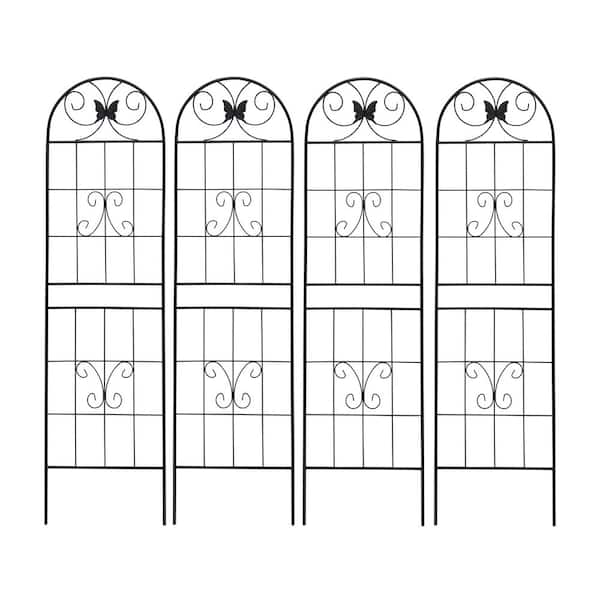 Sudzendf 71 in. Outdoor Garden Metal Rustproof Plant Climbing Trellis Black, 4 Pieces