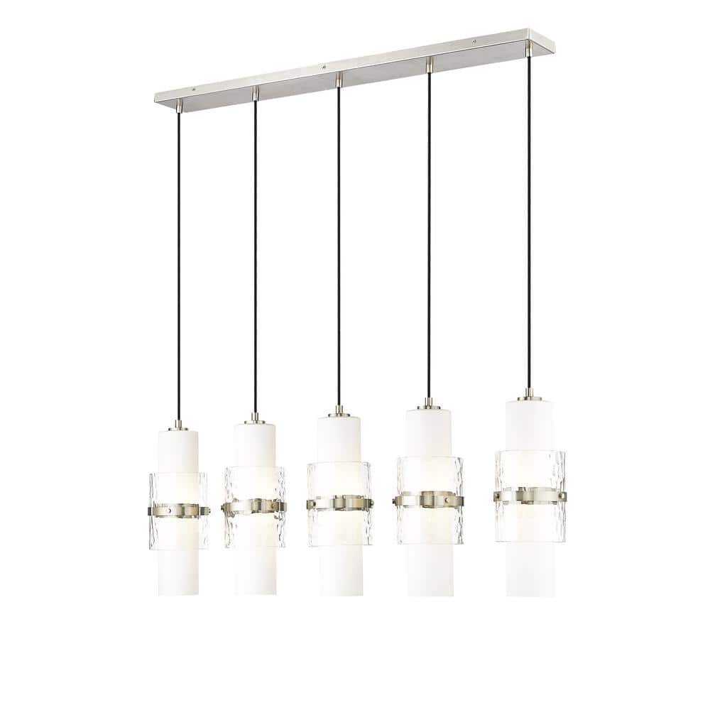 Cayden 42 in. 5-Light Brushed Nickel Linear Chandelier with Clear Plus Etch
