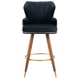 27.95 in. Upholstered High Back Wood Swivel Counter Bar Stools with Black Velvet Seat and 4 Metal Legs (Set of 2)