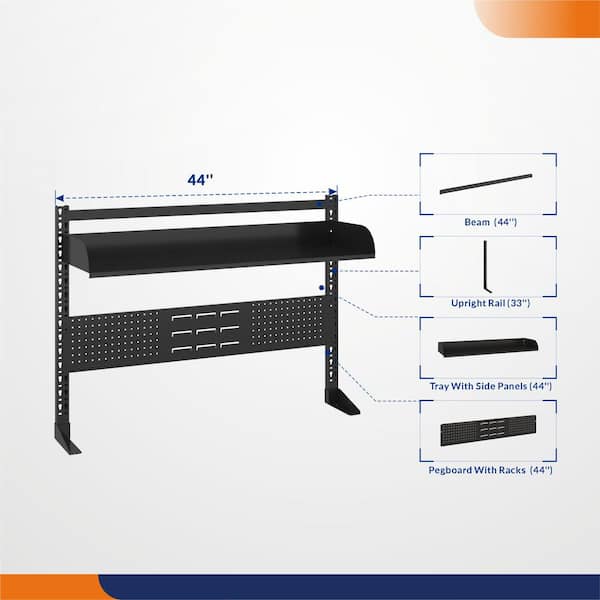 Unbranded - Modular 44 in. W Metal Workbench Tool Storage Kit with Pegboard and Tray